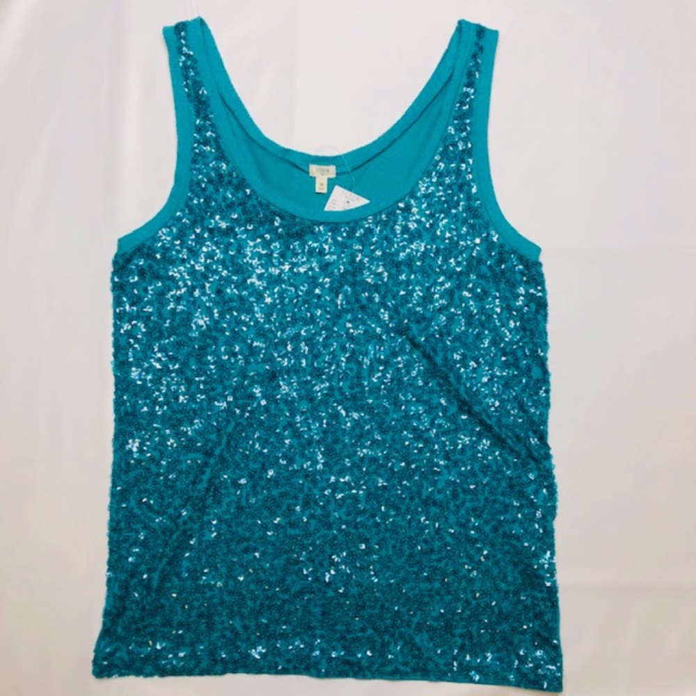 J. Crew Turquoise Square-Sequin Front Summer Tank